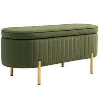 SITZBANK mit Stauraum Polsterbank mit Samtoptik, Metallbeine, Grün - Goldfarben/Grün, Textil/Metall (44/43.5/108cm) - HOMCOM