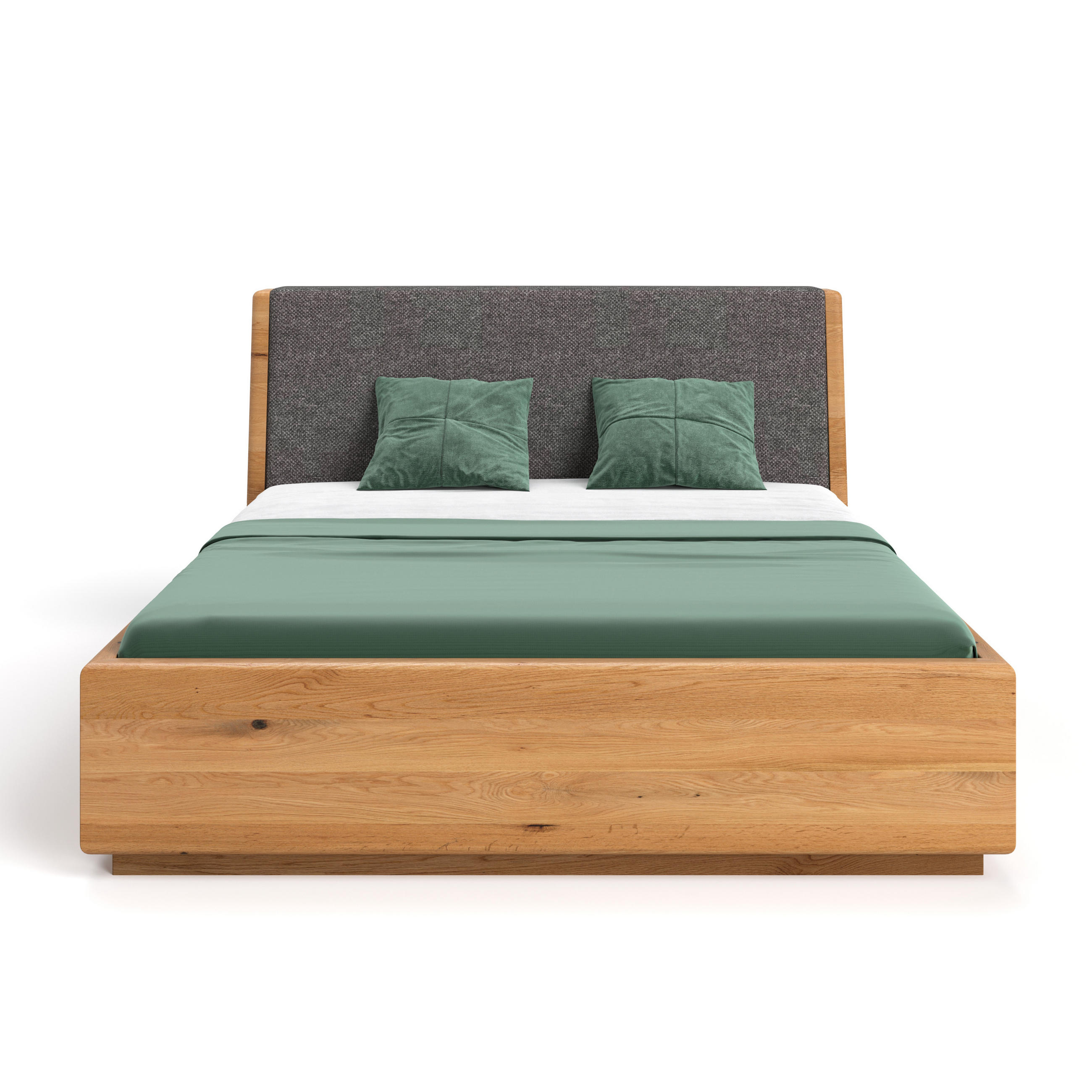 MASSIVHOLZBETT Aura Tilt aus Eiche mit Bettkasten 180x220 cm, Storm 97 (Grau) - Eichefarben/Braun, Holz (180/220cm) - Danzz