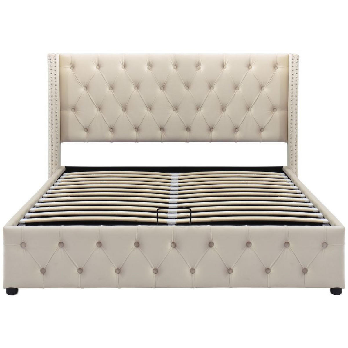 POLSTERBETT 140/200 cm in Beige Samt - Beige, Holz/Textil (140/200cm) - KOMHTOM
