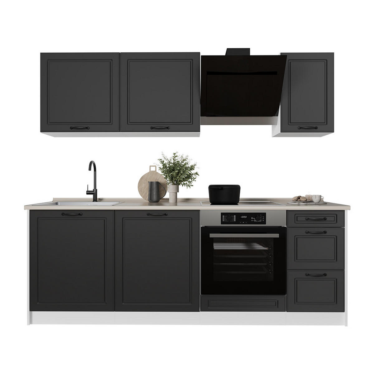 KUCHYNKA R-Line, Antracitový vidiecky dom/biely, 220 cm Goldkraft tammi työtaso - biela/antracitová, kompozitné drevo (220/81.6/60cm) - Vicco