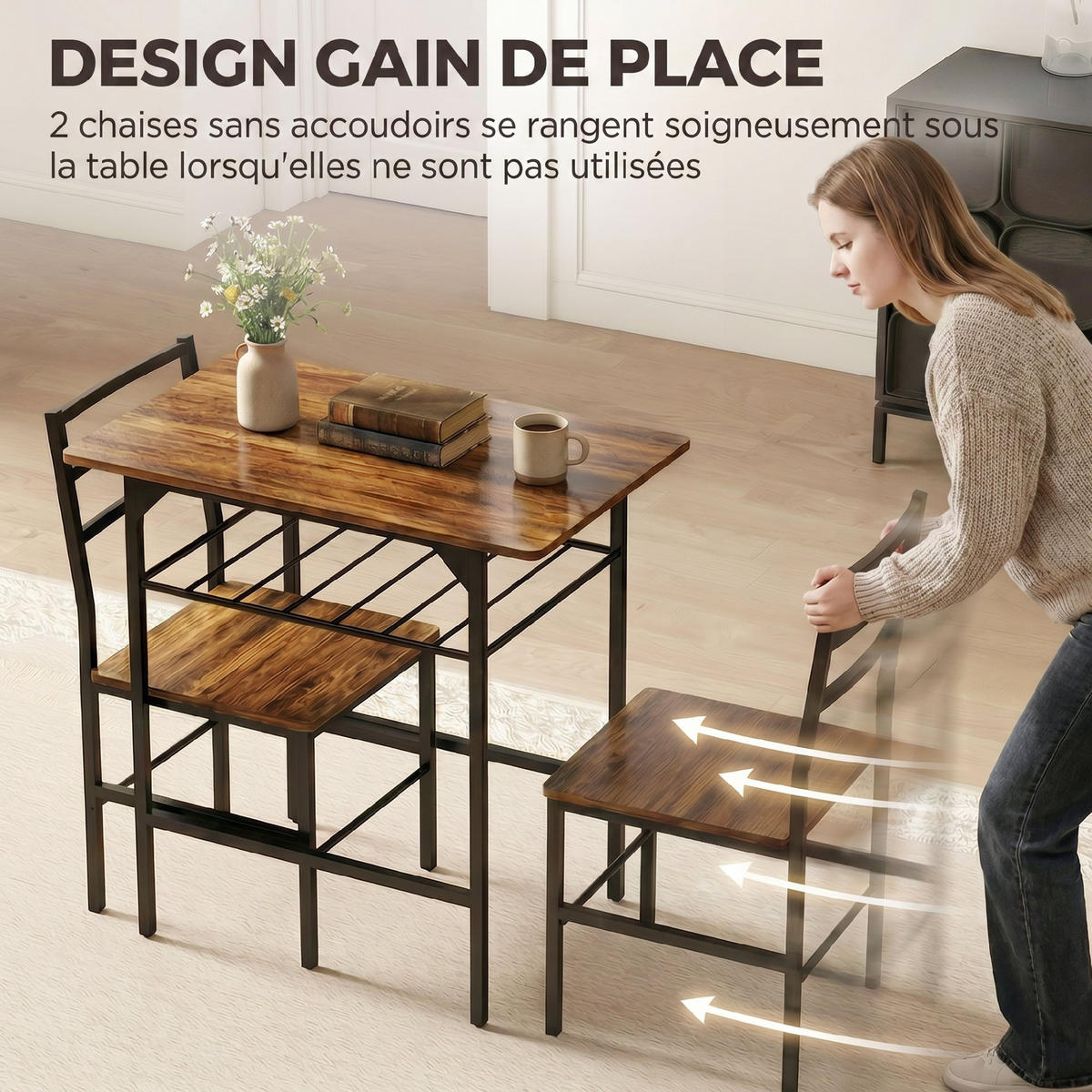 ESSGRUPPE mit Tisch und 2 Stühlen, Küchentisch mit Stühlen für 2 Personen, Metallgestell, braun - Naturfarben, Metall (80/78.8/50cm)