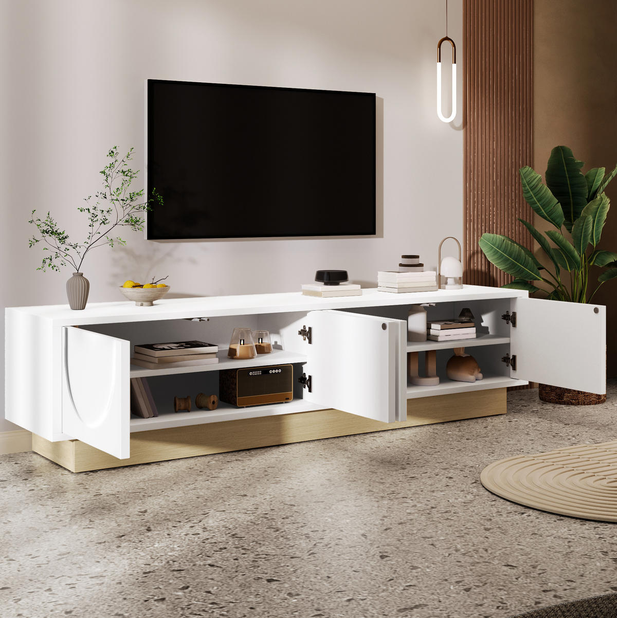 TV-LOWBOARD 175/40/41,5 cm Weiß aus MDF mit Push-to-Open - Weiß, Holzwerkstoff (40/41.5/175cm) - OKWISH