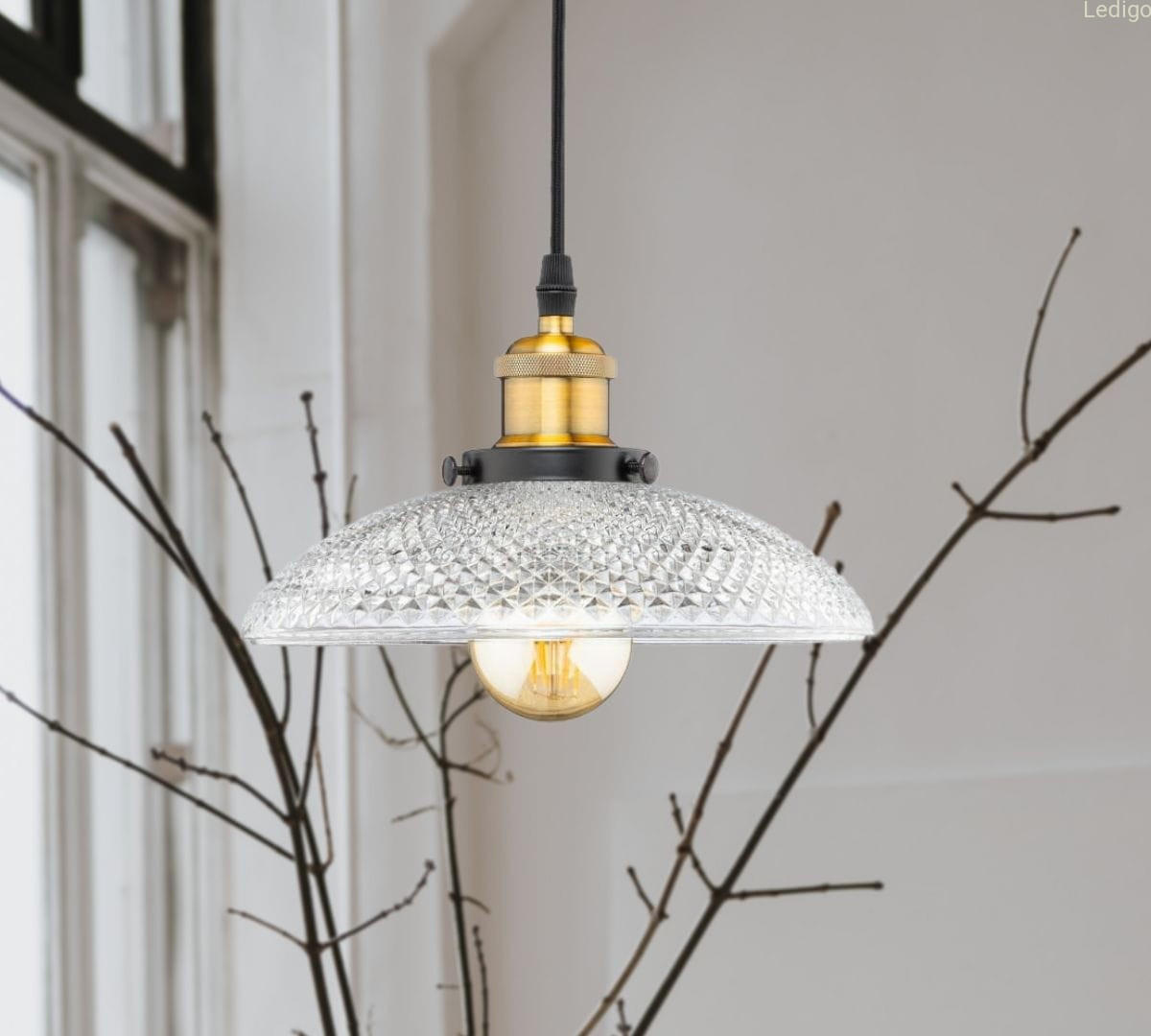 PENDELLEUCHTE Rosa - Transparent/Goldfarben, Glas/Metall (23/23/100cm) - kiki design