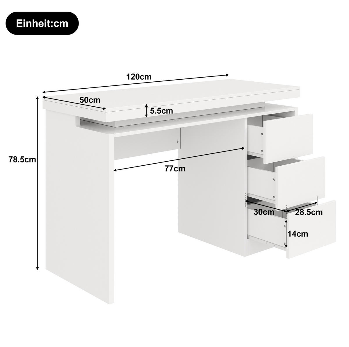 ANRICHTE 120/50/78,5 cm in Weiß mit 3 Schubladen und LED-Beleuchtung - Weiß, Holzwerkstoff (120/78.5/50cm) - Flora Grace