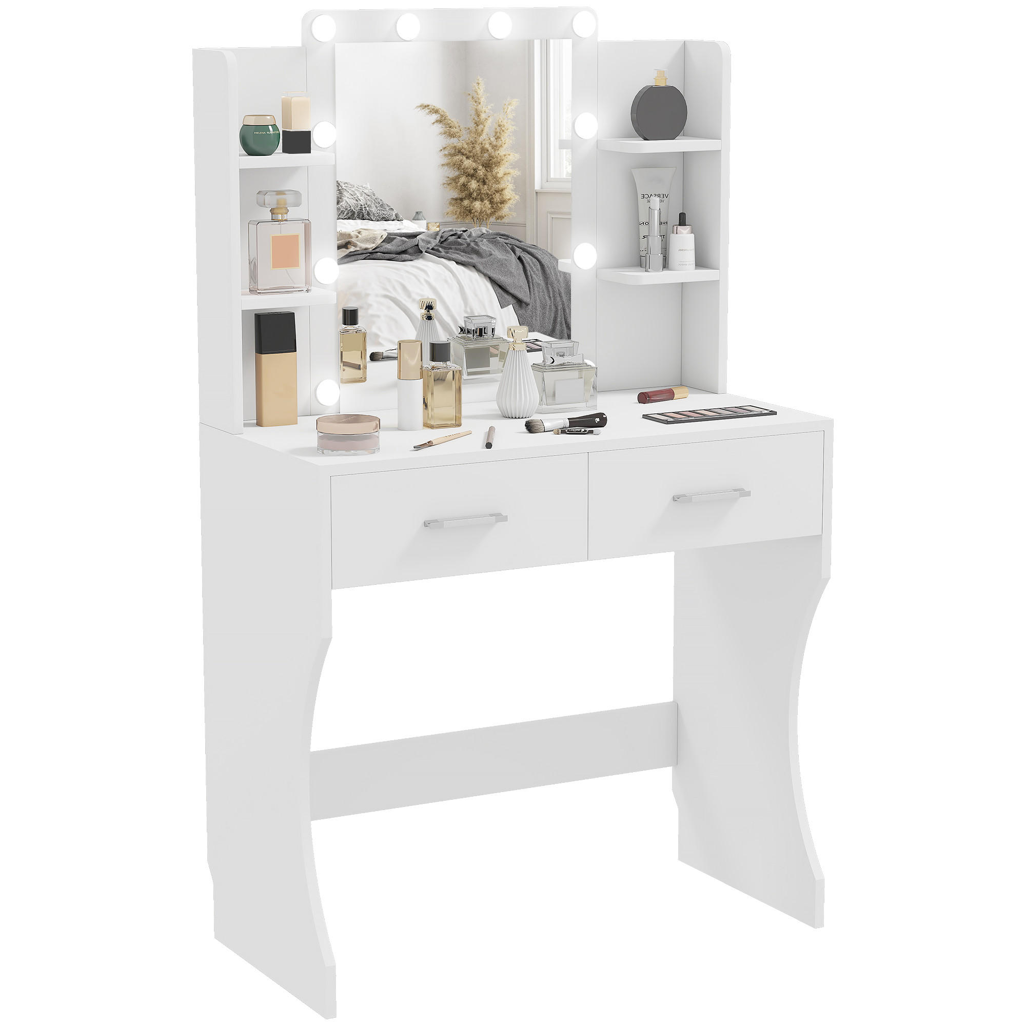SCHMINKTISCH mit 2 Schubladen, Weiß - Weiß, Karton (40/132/80cm) - HOMCOM