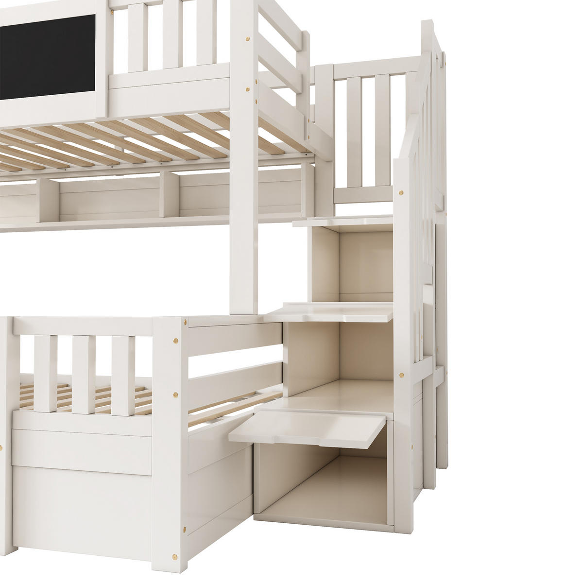 ETAGENBETT 90/200 & 140/200 cm mit Kreidetafel, Leiterschrank und Schubladen aus Massivholz, Weiß - Weiß, Holzwerkstoff (90/200cm) - Redom