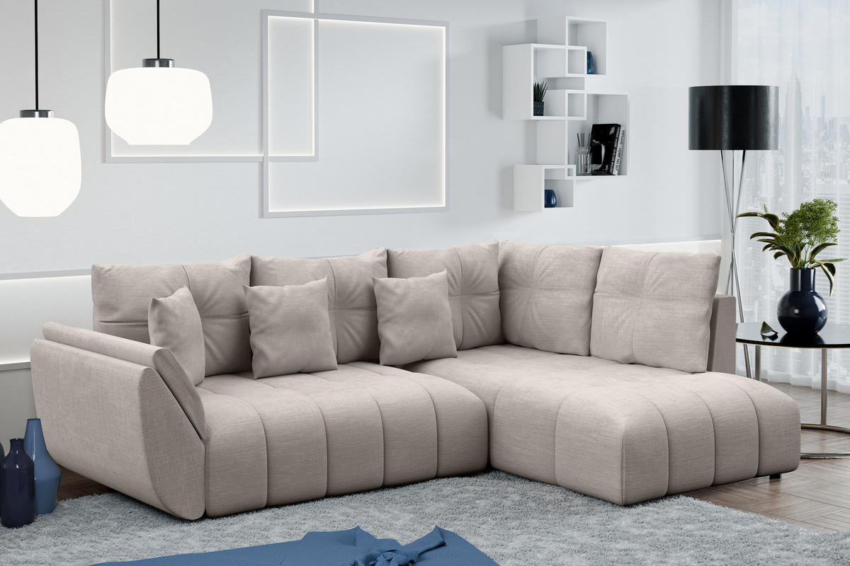 ECKSOFA L Form Kayseri Beige 266/190/86 cm – mit Bettkasten - Beige/Schwarz, Kunststoff/Textil (266/190cm) - AX Living