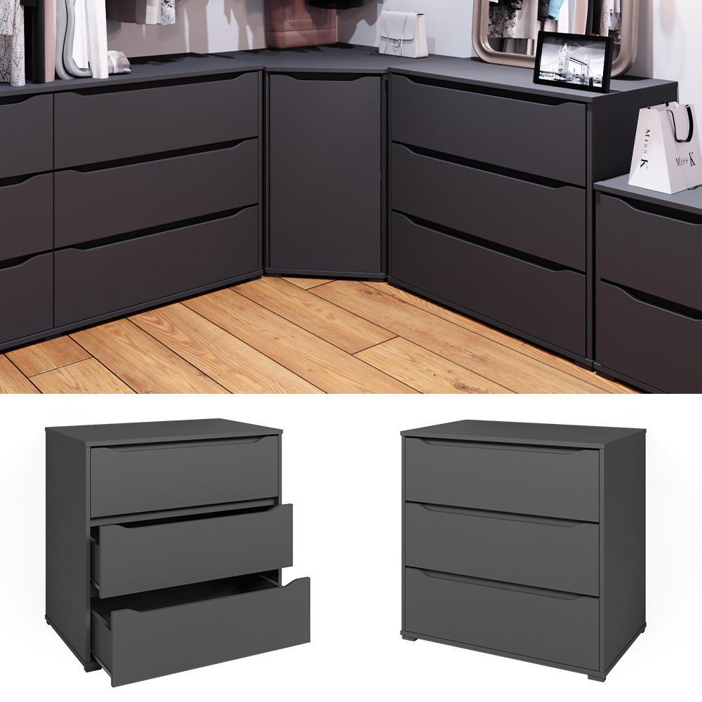KOMMODE Ruben Anthrazit 80 x 77.6 cm mit 3 Schubladen - Anthrazit, Holzwerkstoff (48/77.6/80cm) - Vicco