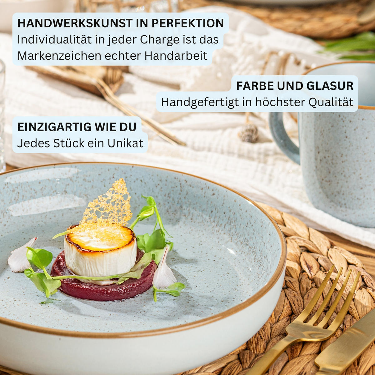 TAFELSERVICE RIO LAGUNE - 24-teilig aus Steingut - Blau, Stein (44/45/54cm) - Sänger