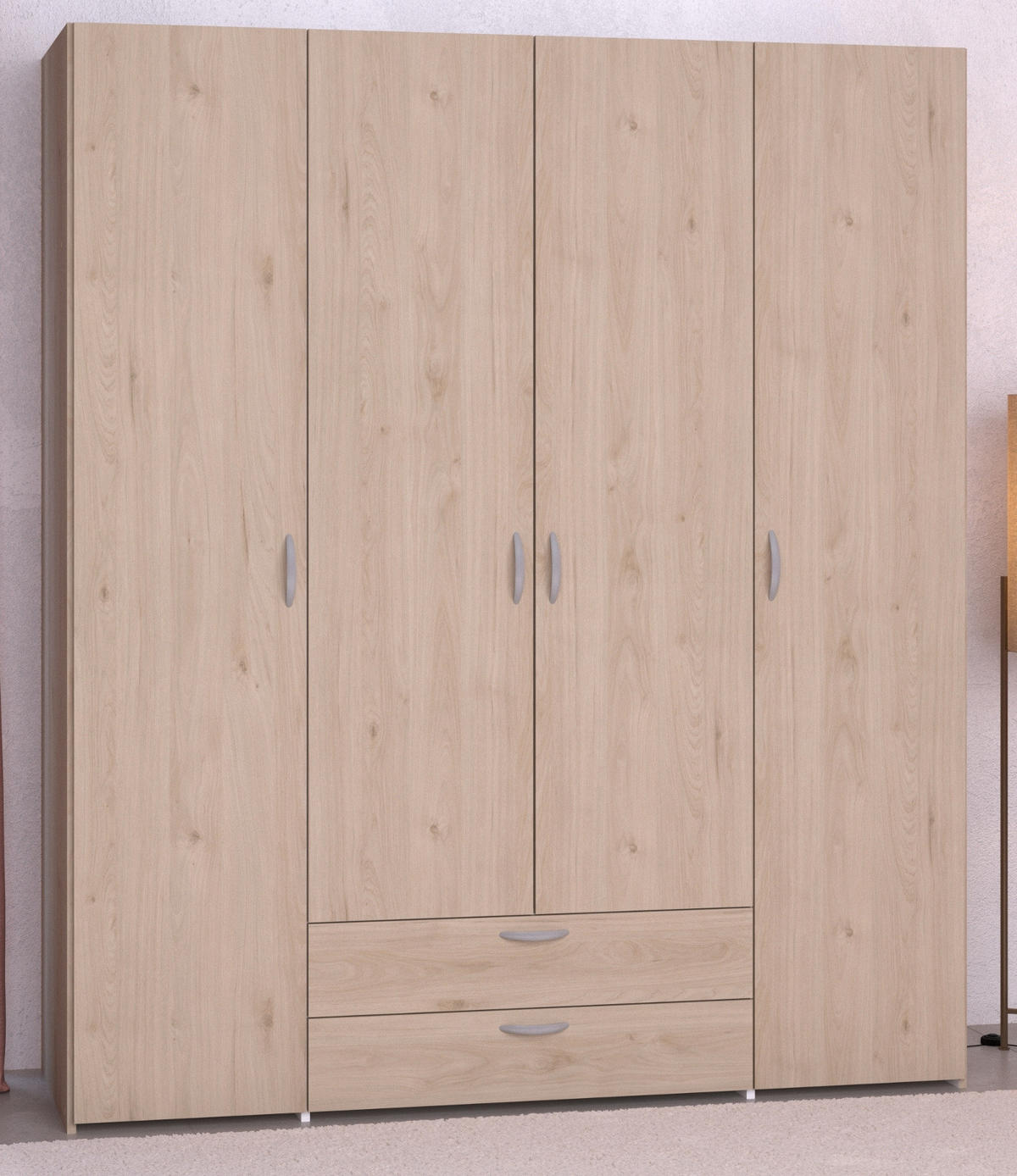 KLEIDERSCHRANK Eiche 160 cm 4-türig, Drehtürenschrank - Eichefarben/Silberfarben, Holzwerkstoff/Kunststoff (160/185/51cm) - Furn.Design