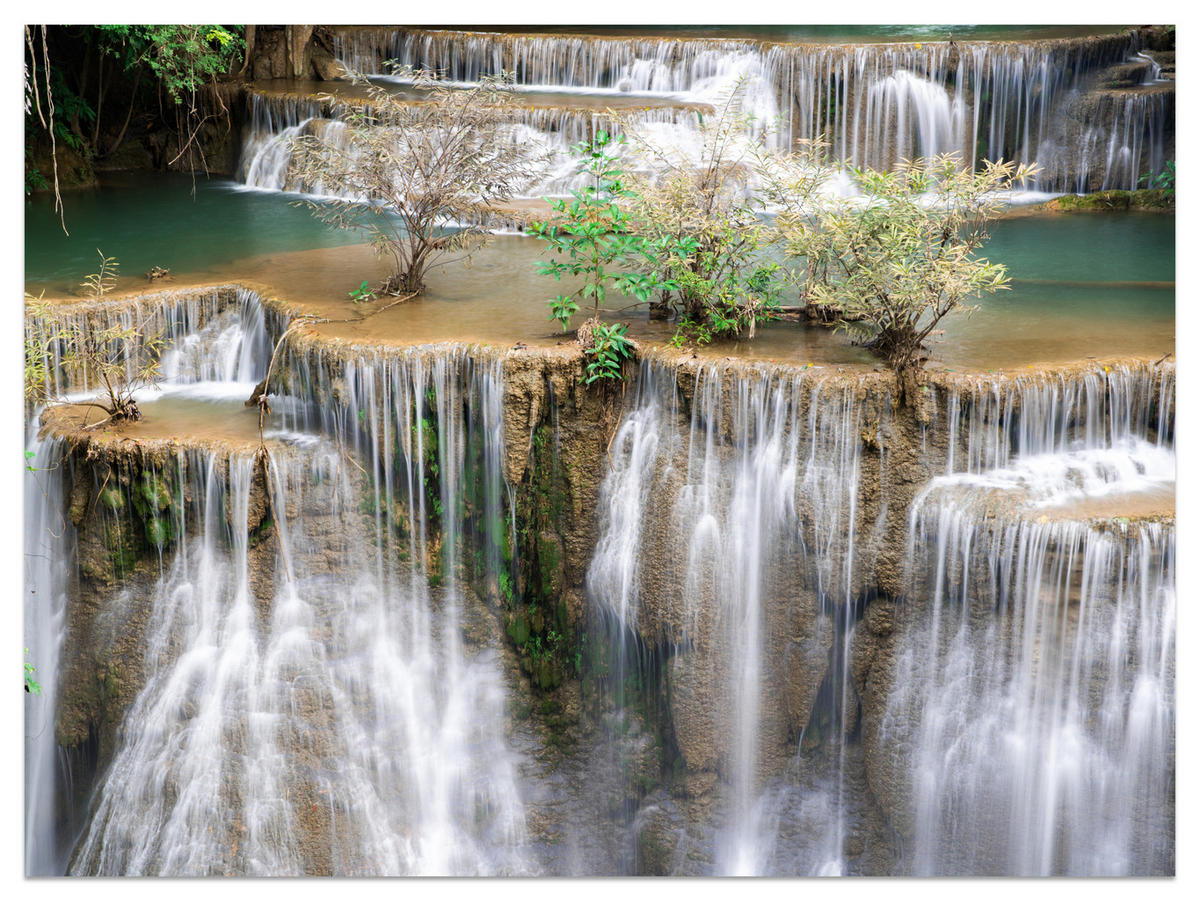 FOTOTAPETE für Wohnzimmer Wasserfall Panorama Pflanzen Natur 400x280 - Blau/Beige, Papier (400/280cm) - Muralo