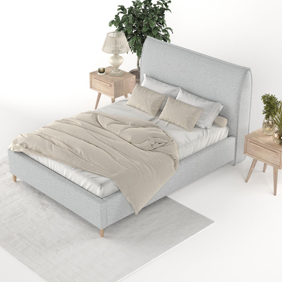 POLSTERBETT Mira 120/200 cm Hellgrau im Riva Stoff - Hellgrau/Naturfarben, Holz/Holzwerkstoff (120/200cm) - AltaBeds