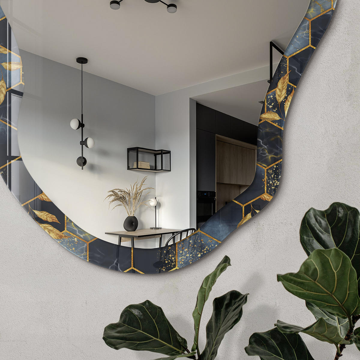 SPIEGEL 90x45 cm asymmetrisch mit Druck - Geometrisches Muster - Transparent, Glas (45/90/0.4cm) - TULUP