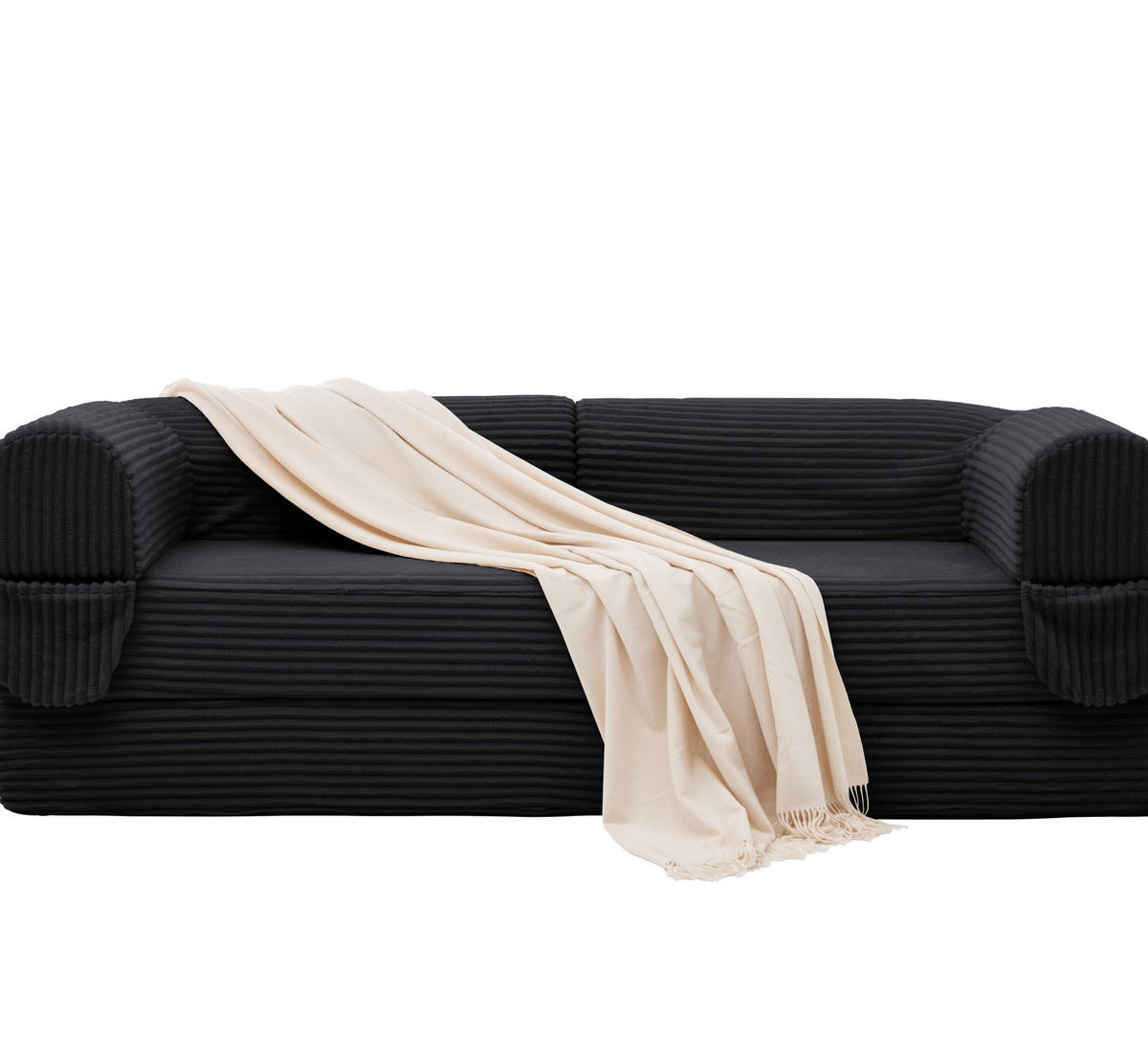 SOFA-BETT 2-Sitzer aus Rippcord Schwarz - Schwarz, Kunststoff (78/65/190cm) - Meubliv