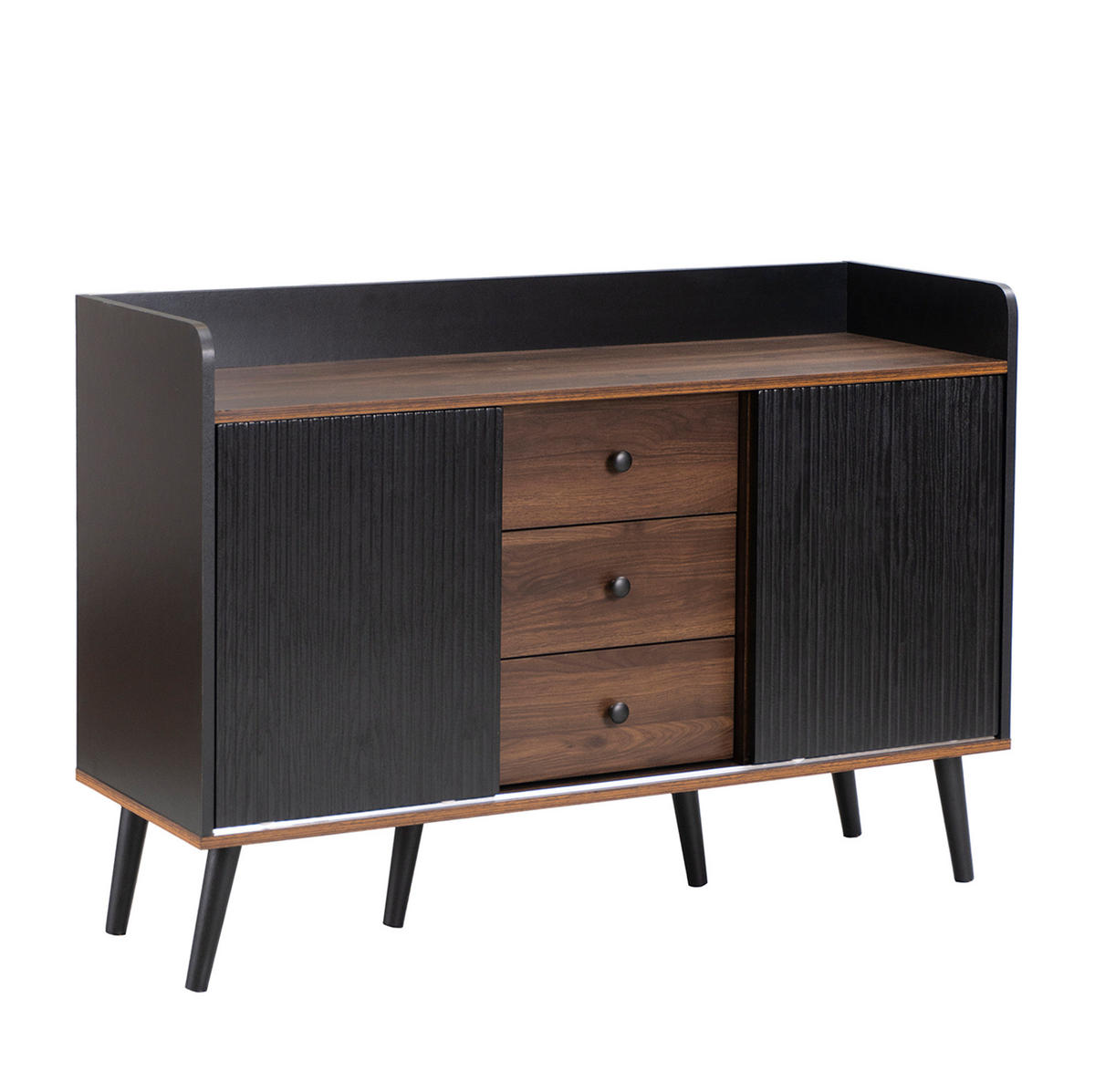 SIDEBOARD 117,5/40/80 cm aus Holzwerkstoff mit Schiebetüren und 3 Schubladen Schwarz/Holzfarben - Schwarz, Holzwerkstoff (117/80/40cm) - Modenvie