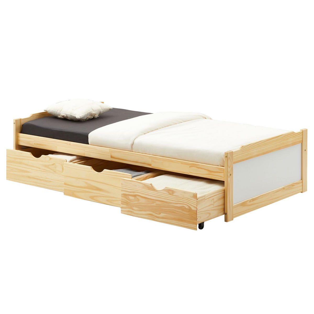 BETT MIT STAURAUM MIA 90X190 CM - Naturfarben, Holz (98/49/195cm) - IDIMEX