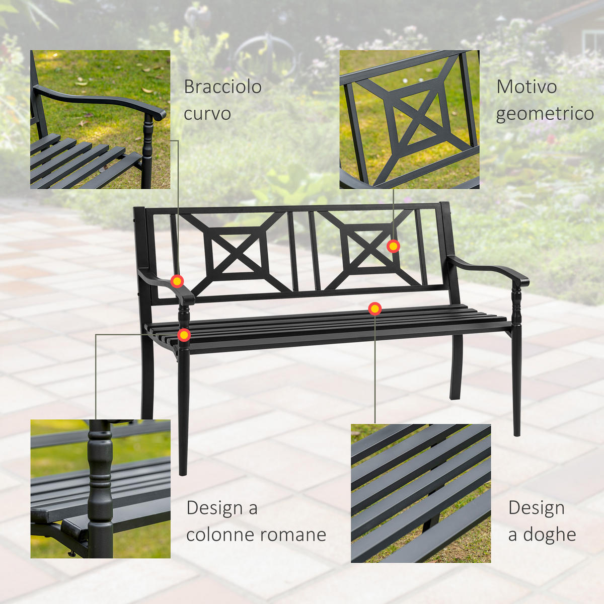 GARTENBANK,2-SITZER Stahl hohe Rückenlehne,schwarz - Schwarz, Metall (128/81.5/62.5cm) - Vallsero