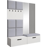 GARDEROBE Margaret I+II 162/203/43 mit gepolsterten Paneelen/Lamellen/Spiegel - Schwarz/Weiß, Holzwerkstoff/Kunststoff (162/203/43cm) - Beautysofa