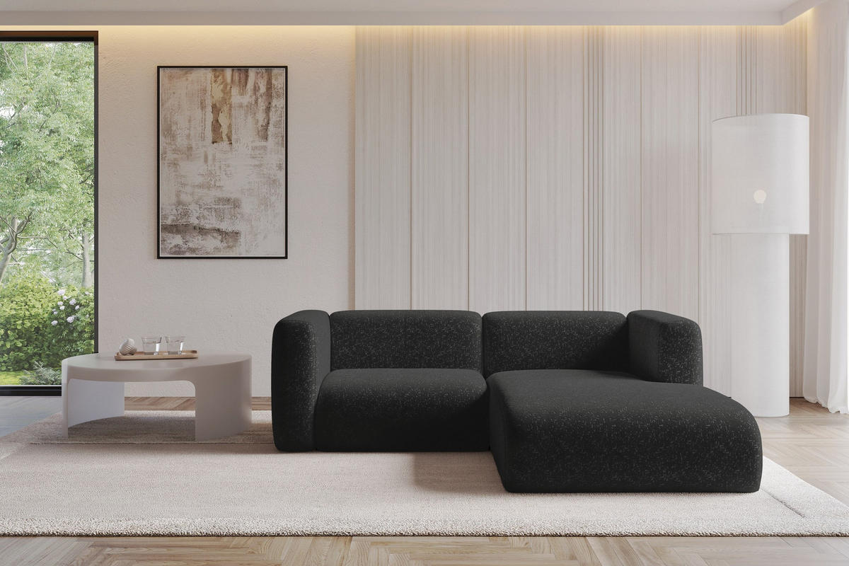 ECKSOFA Ottomane Rechts MIRA-L1 227x179x89 Schwarz Velours - Schwarz, Holzwerkstoff/Kunststoff (227/179cm) - ALTDECOR