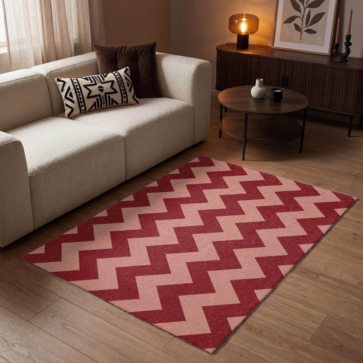 TEPPICH - Zickzack - Streifen - Muster - Rot - 120x180 cm - Rot, Kunststoff/Textil (120/0.4cm) - OnlyWow