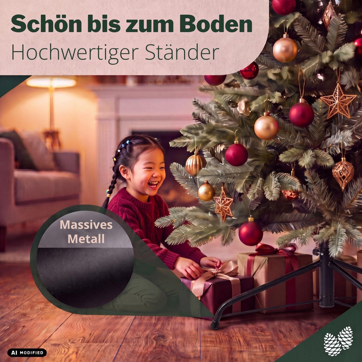 KÜNSTLICHER WEIHNACHTSBAUM OREGON mit Metallständer Höhe 150 cm - Grün, Kunststoff (92/150/92cm) - pink garten