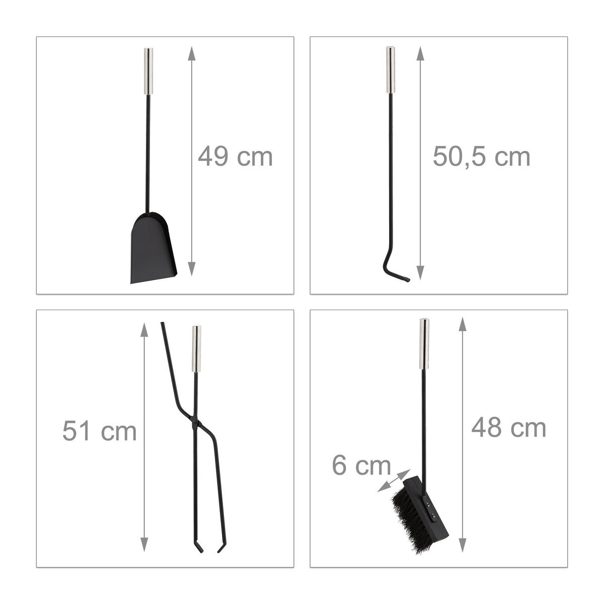 5TLG.KAMINBESTECK - Schwarz, Metall (22.5/59/16cm) - Relaxdays