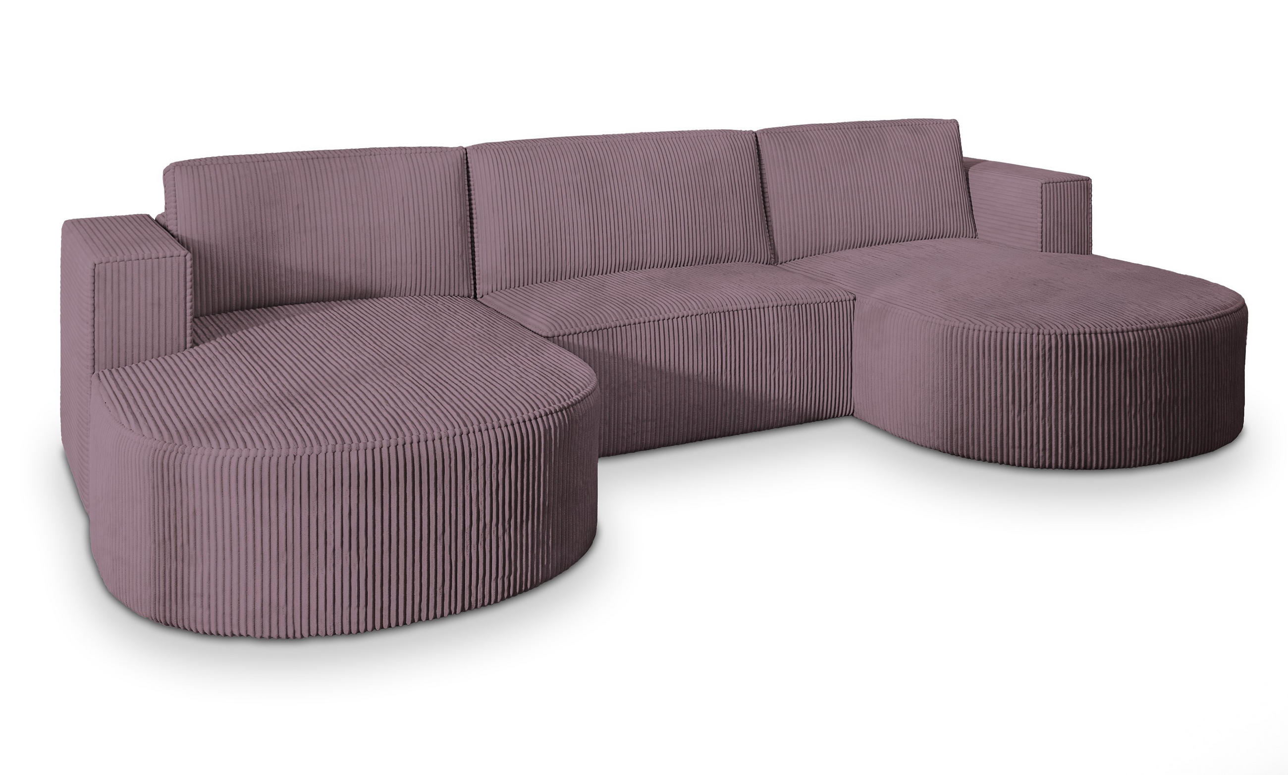 WOHNLANDSCHAFT VEZZO P Lila Kordstoff mit Schlaffunktion - Lila, Holz (347/85/174cm) - MASSENO