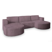 WOHNLANDSCHAFT VEZZO P Lila Kordstoff mit Schlaffunktion - Lila, Holz (347/85/174cm) - MASSENO