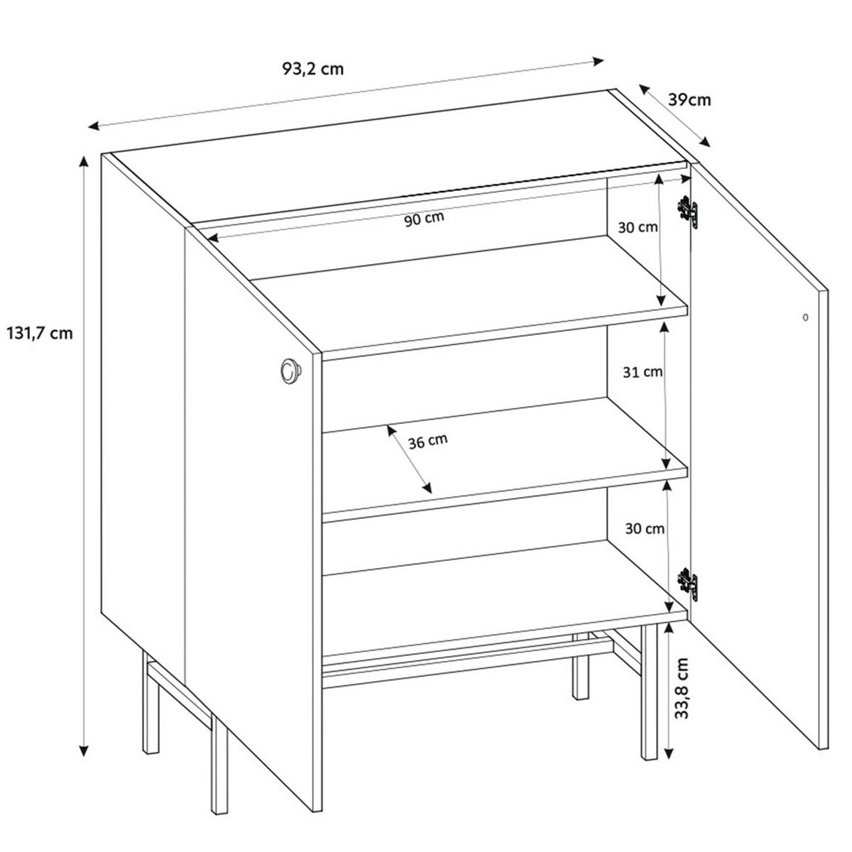 HIGHBOARD Dalia mit 2 Türen und Metallbeinen, 104 cm, Schwarz - Schwarz, Holzwerkstoff/Metall (93/132/39cm) - Beautysofa