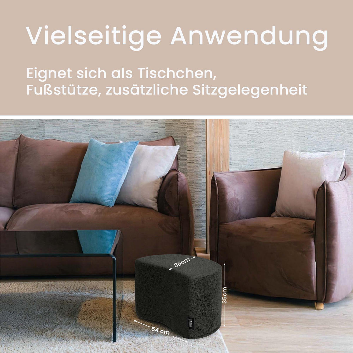 SITZSACK Halbmond 54/36/35 cm, weicher Bouclé 315 g/m², Dunkelgrau - Dunkelgrau, Textil (36/35/54cm) - Dreamroots