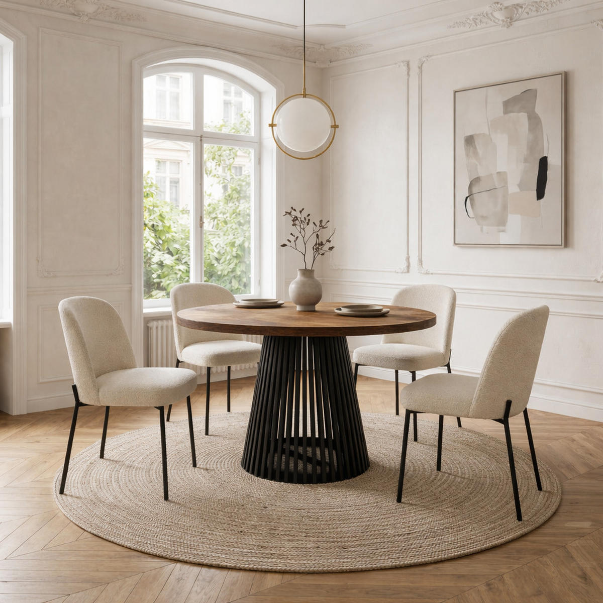 ESSTISCH runder ausziehbarer Tisch für Esszimmer DOVER 100 / 150 cm, Farbe: Eiche Lefkas / Schwarz - Dunkelbraun/Schwarz, Holz (150/100/77cm) - Dekori_Interiors