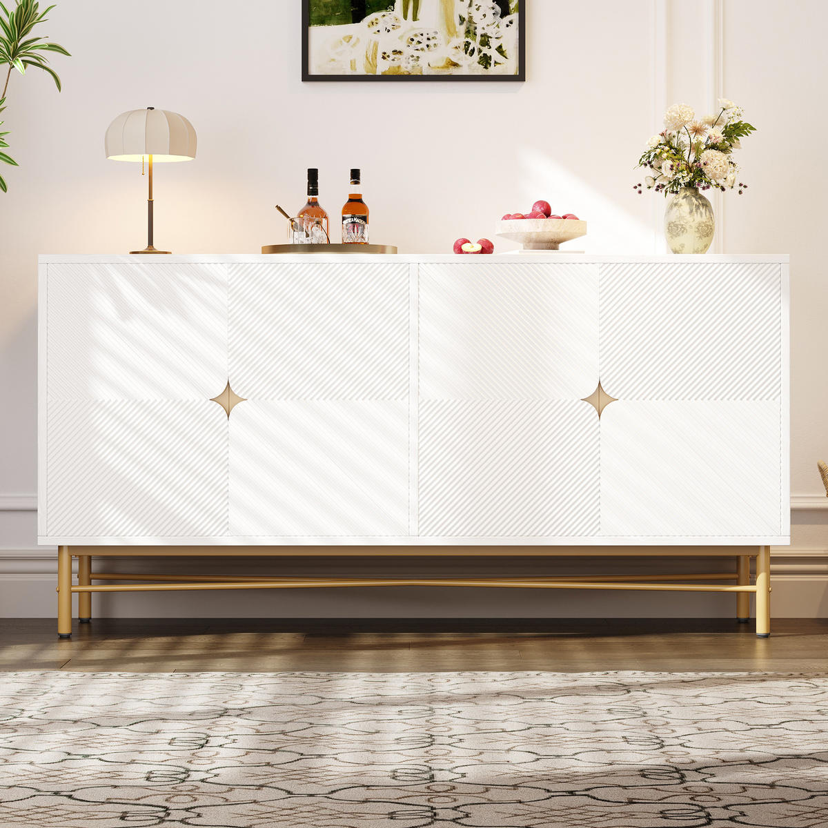 SIDEBOARD mit 2 Türen & 3 Schubladen, Weiß & Holzoptik, 120 x 40 x 80 cm - Weiß, Holzwerkstoff/Metall (160/82/40cm) - Urban Meuble