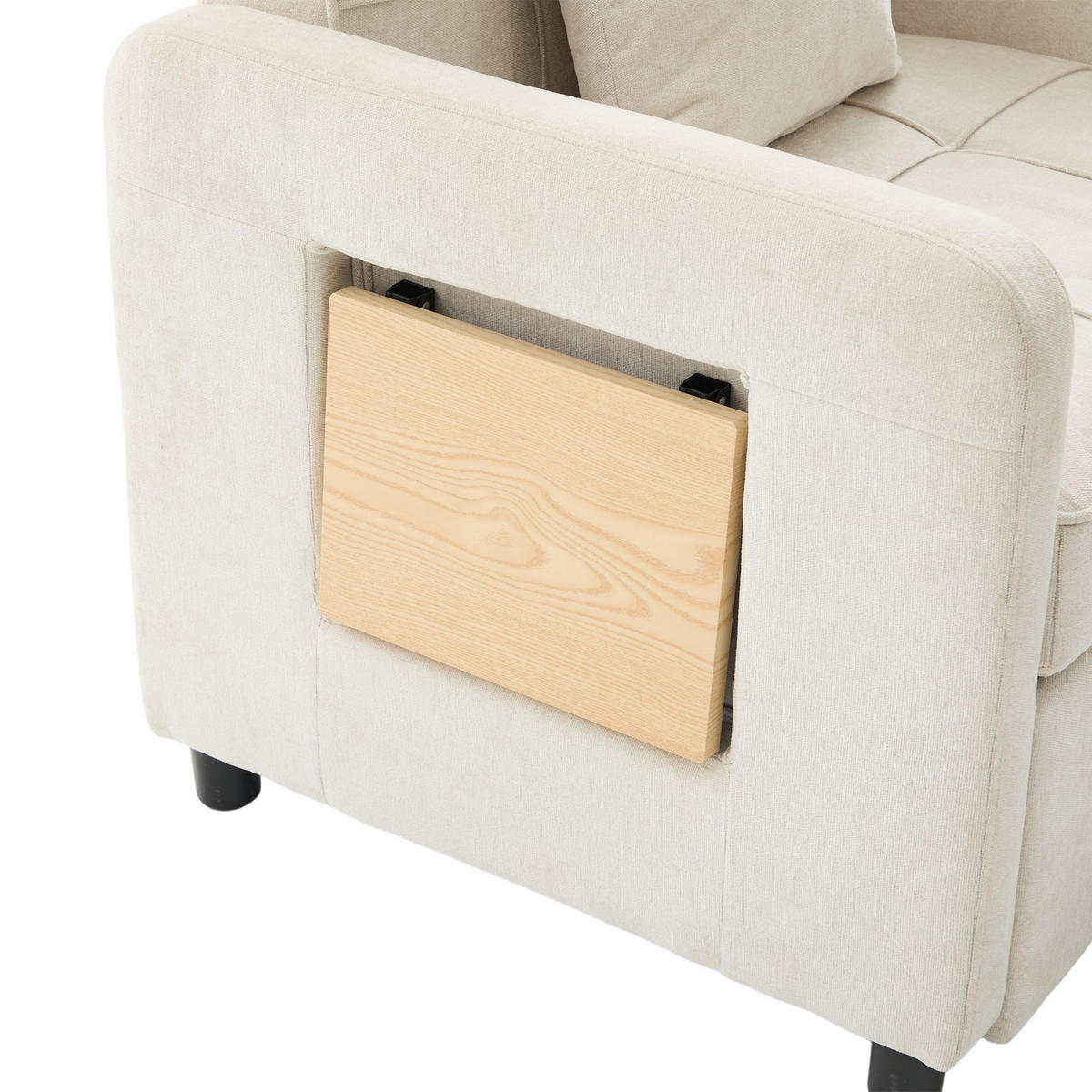 SOFA Chenille Beige mit Stauraum, Tablett und Kissen - Beige, Textil/Metall (79/83/167cm) - WISHDOR