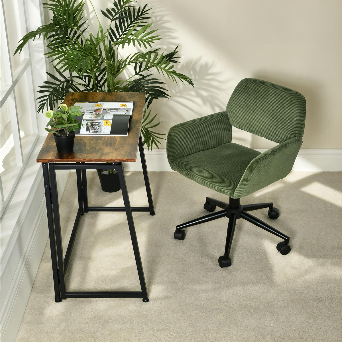BÜROSTUHL in Cord-Samt, Grün - Grün, Metall (39/86/43cm) - Meubles Cosy