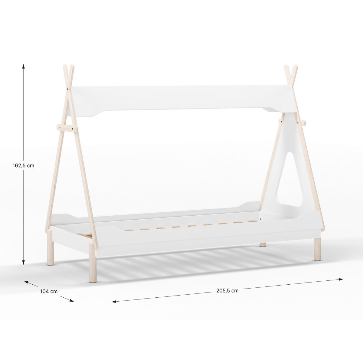 BELEUCHTETE Tipi-Hütte 90x190 cm modulare 104,1/205,6/162,4 cm - Weiß, Holz (90/190cm) - Calicosy