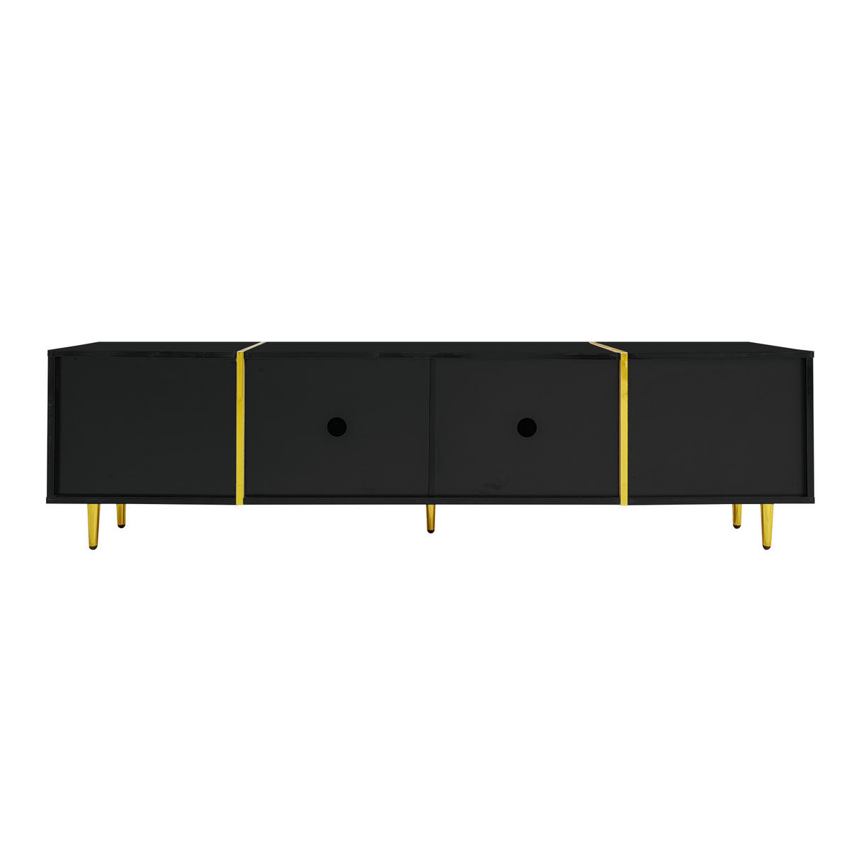 TV-LOWBOARD aus MDF 170x35x46 cm Schwarz Hochglanz mit 4 Türen, Goldakzenten und Soft-Close - Schwarz, Holzwerkstoff (170/46/35cm) - IVMEU