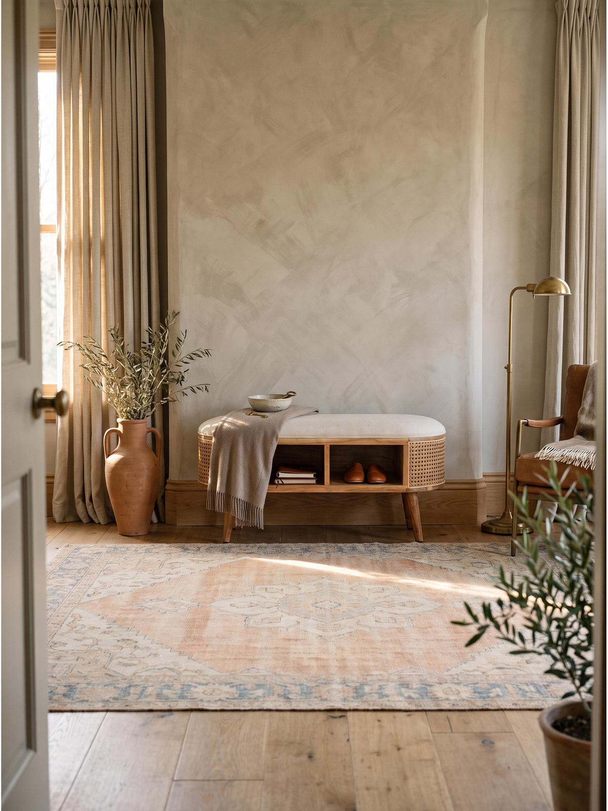 SITZBANK ASCOLI, Jutestoff, Akazie-Weiß, 90 x 45 x 45 cm - Hellbraun/Creme, Akazienholz/Holz (90/45/45cm) - KADIMA DESIGN