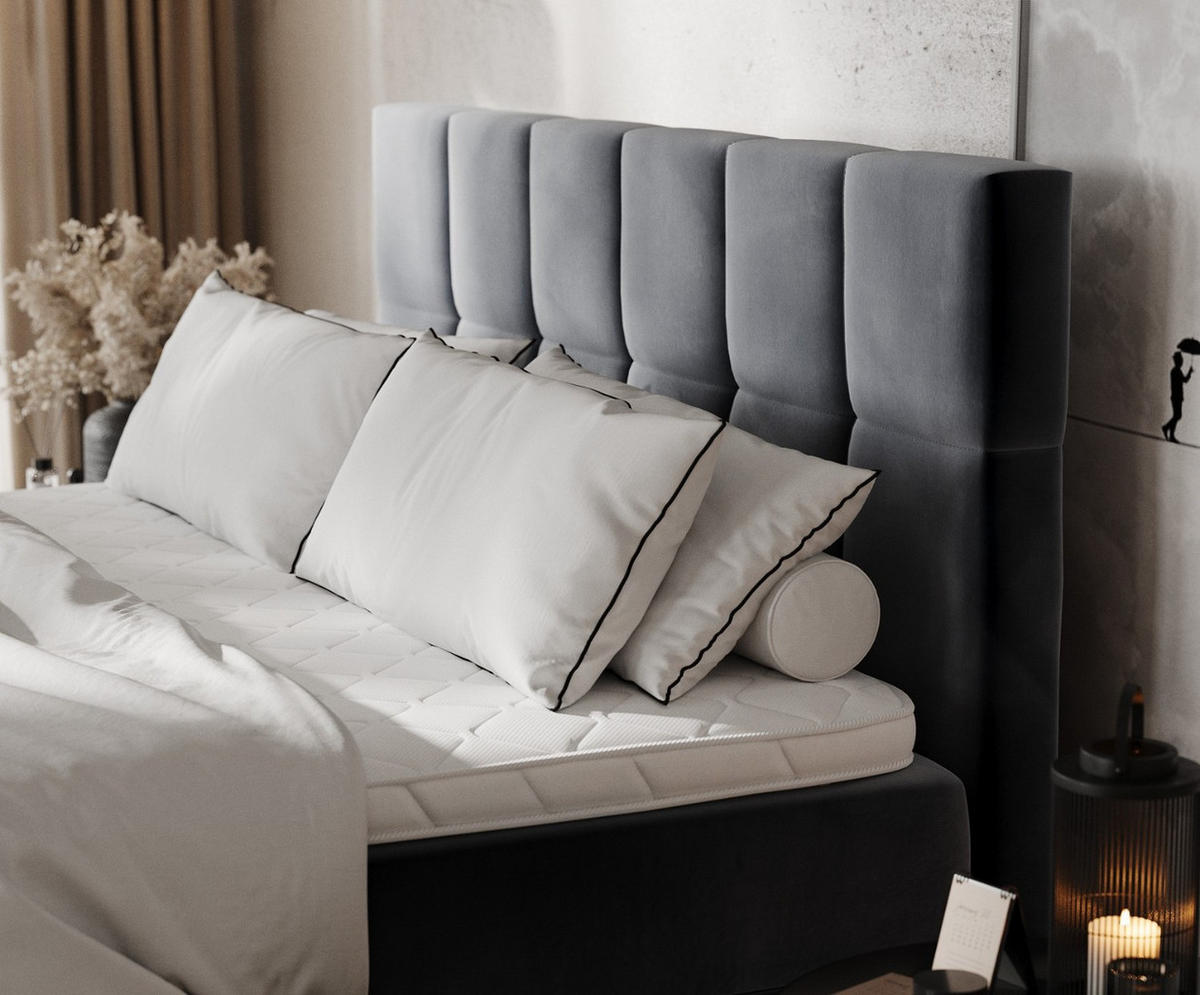 BOXBETT Savio 180/200 cm Dunkelgrau im Kronos Stoff - Dunkelgrau/Schwarz, Holz/Holzwerkstoff (180/200cm) - AltaBeds