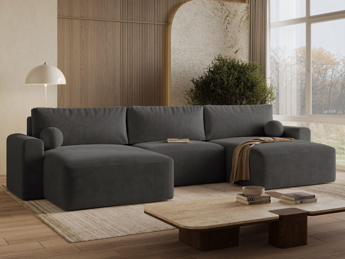 ECKSOFA U Aurora Dunkelgrau - Dunkelgrau, Holz/Textil (369/145cm) - Graingold