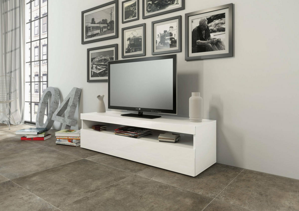 FERNSEHSCHRANK Glänzendes Weiß 45/130/36 cm - Weiß, Holzwerkstoff (130/36/45cm) - DMORA