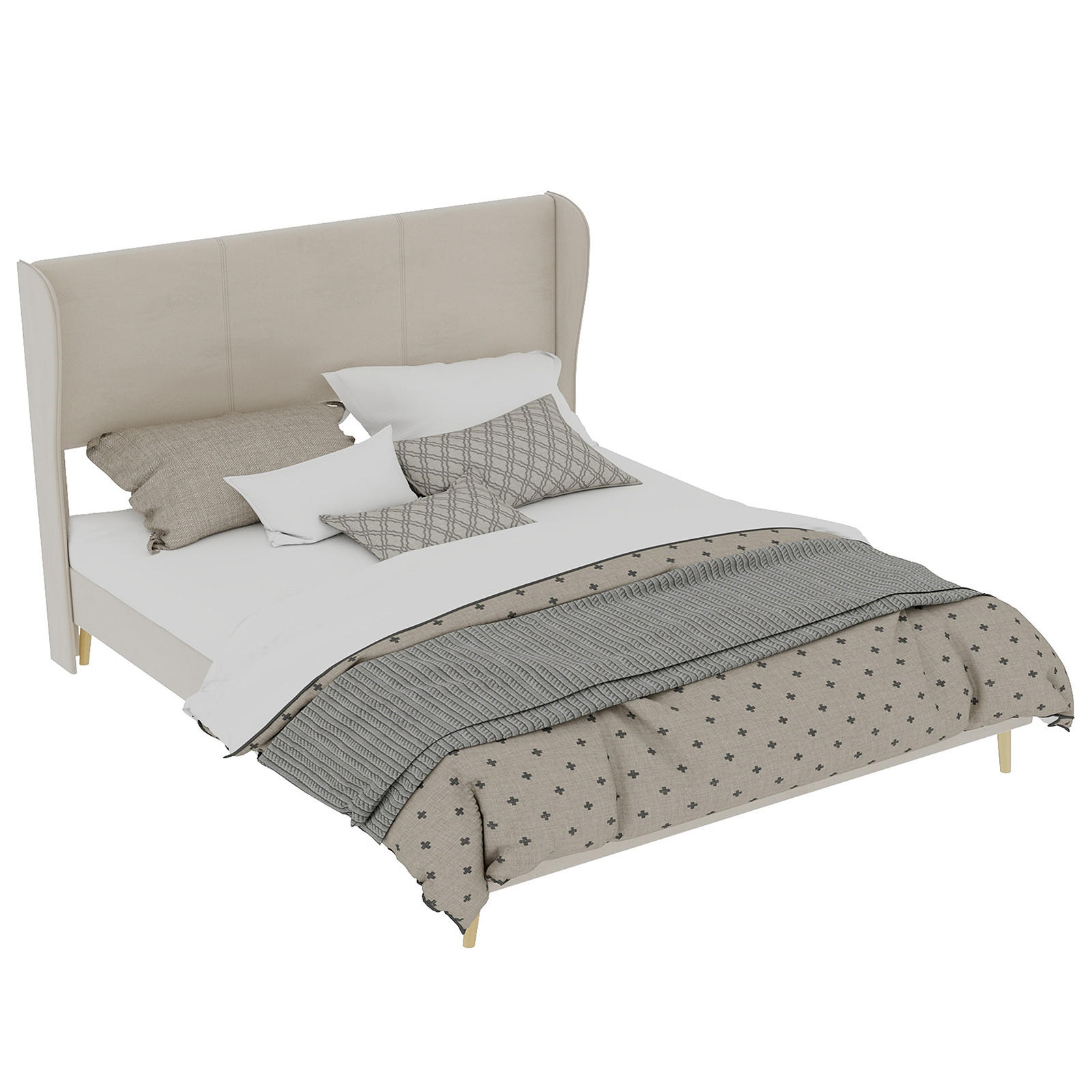 POLSTERBETT 160/200 cm in Beige Samt - Beige, Holzwerkstoff/Textil (160/200cm) - WISHDOR
