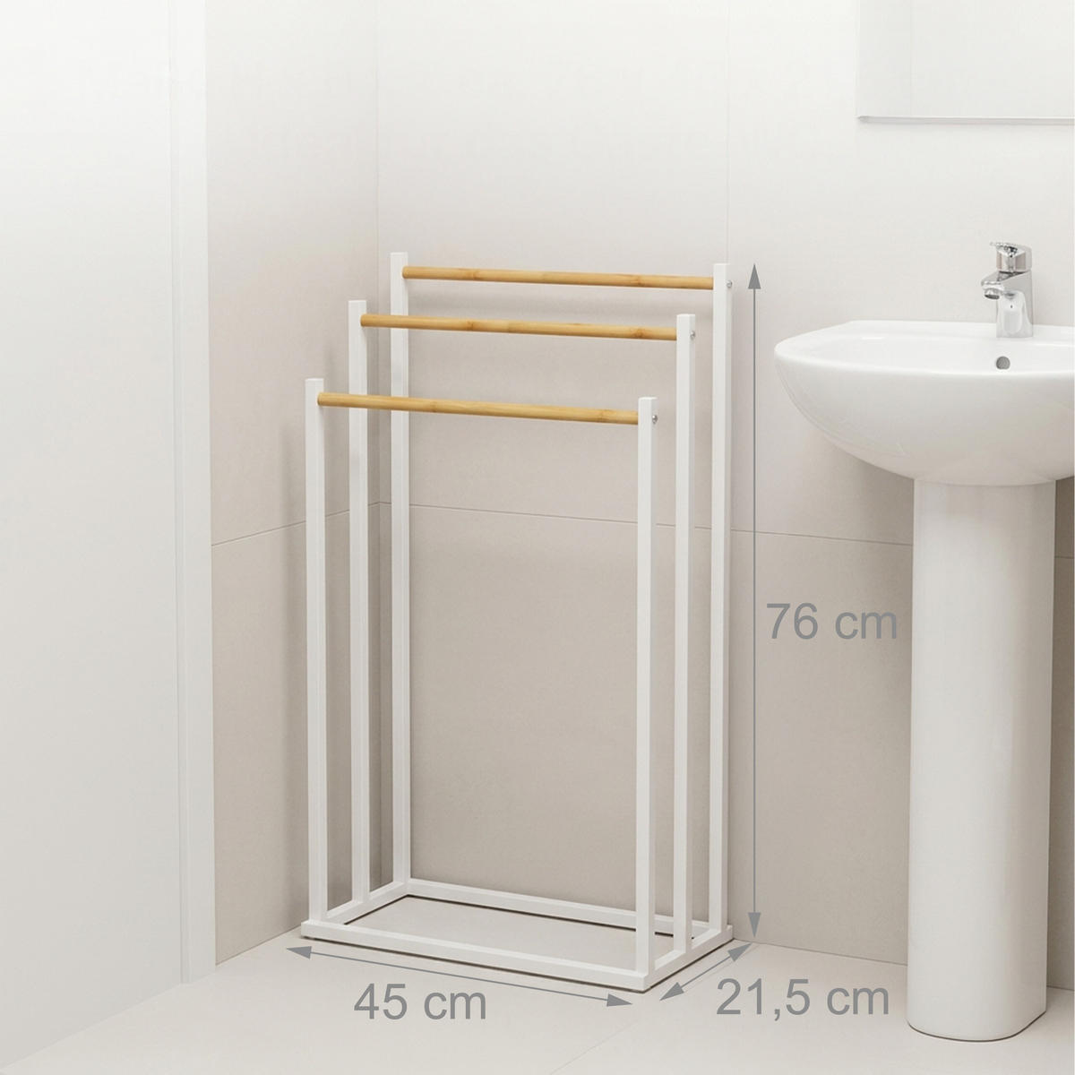 HANDTUCHSTÄNDER - Weiß, Holz/Textil (45/76/21.5cm) - Relaxdays