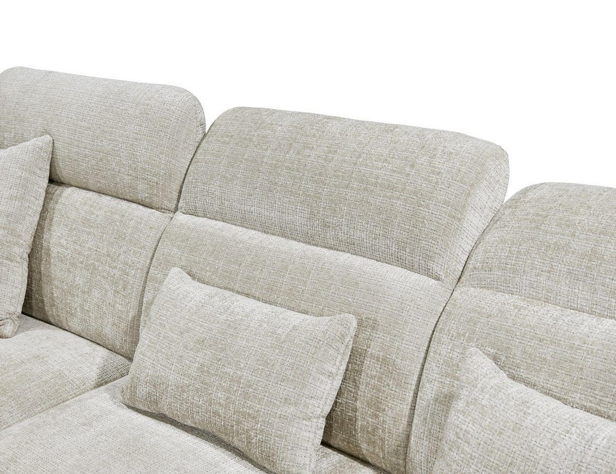 ECKSOFA mit 5-fach verstellbare Kopflehnen und pflegeleichter Mikrofaser-Chenille-Bezug - Taupe/Schwarz, Kunststoff/Textil (339/285cm) - ed exciting design