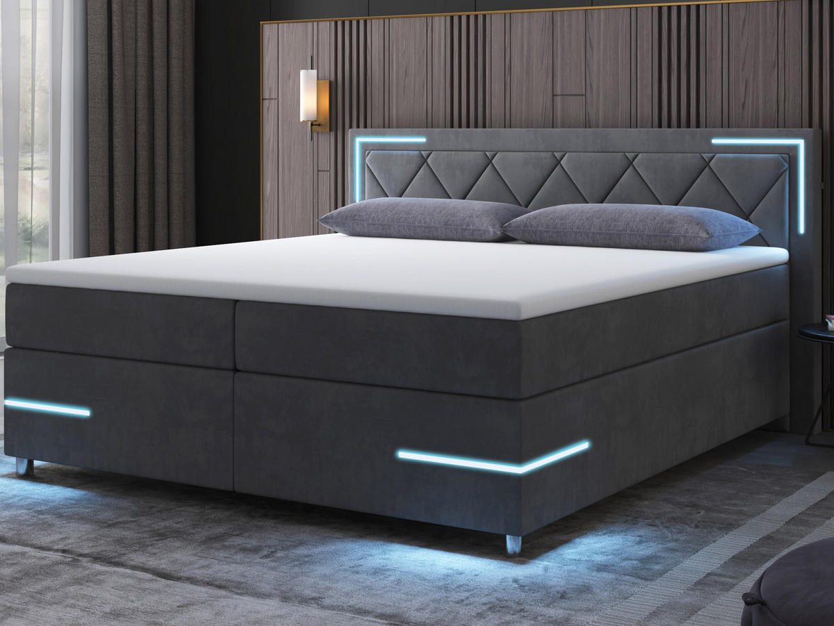 BOXSPRINGBETT Arizona Anthrazit 160/200 cm H2/H3 Samt - Anthrazit, Textil (160/200cm) - wonello