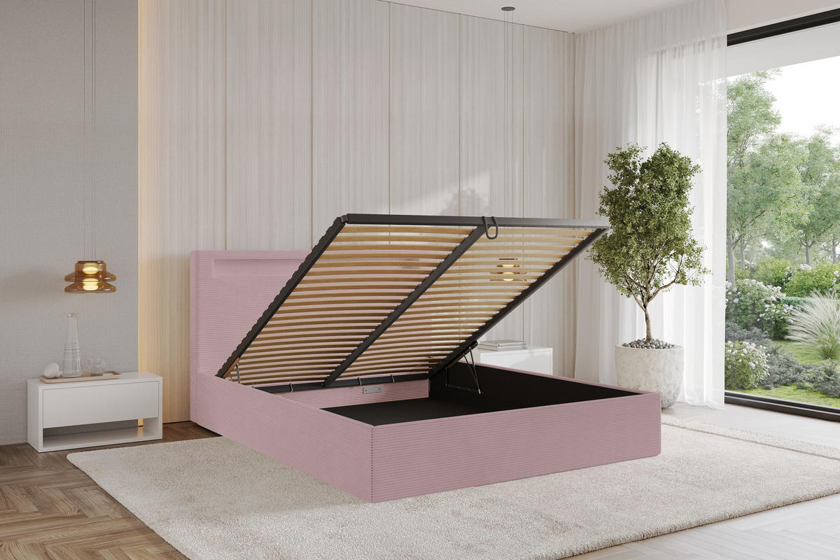 POLSTERBETT mit Bettkasten und Lattenrost, Boxbett ohne Matratze - GOLA 180x200 Rosa - Rosa, Holzwerkstoff/Textil (180/200cm) - ALTDECOR