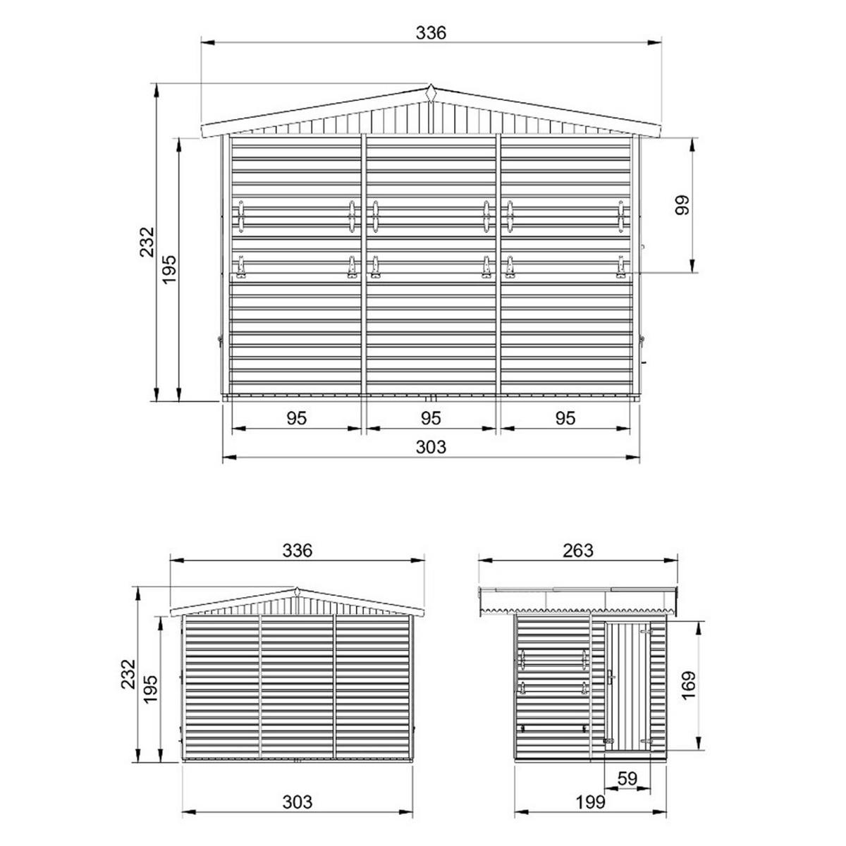 MARKTBUDE Holz, Gartenhaus, FÜNF FENSTER - 200x300/6 m2 M150B - Beige, Holz (336/232/263cm) - Timbela