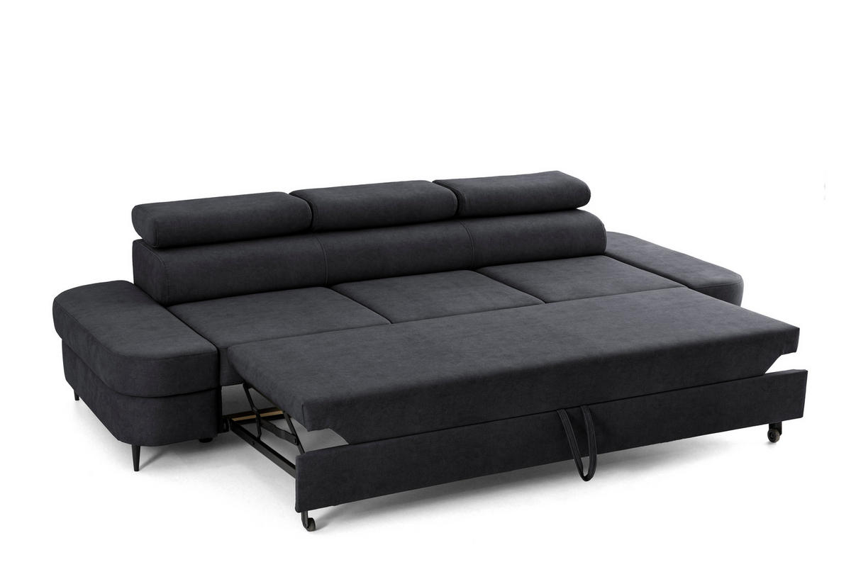 3-SITZER Sofa PRIAM mit Schlaffunktion 125x317 Velours Schwarz - Schwarz, Holz/Textil (278/95/102cm) - Muffo