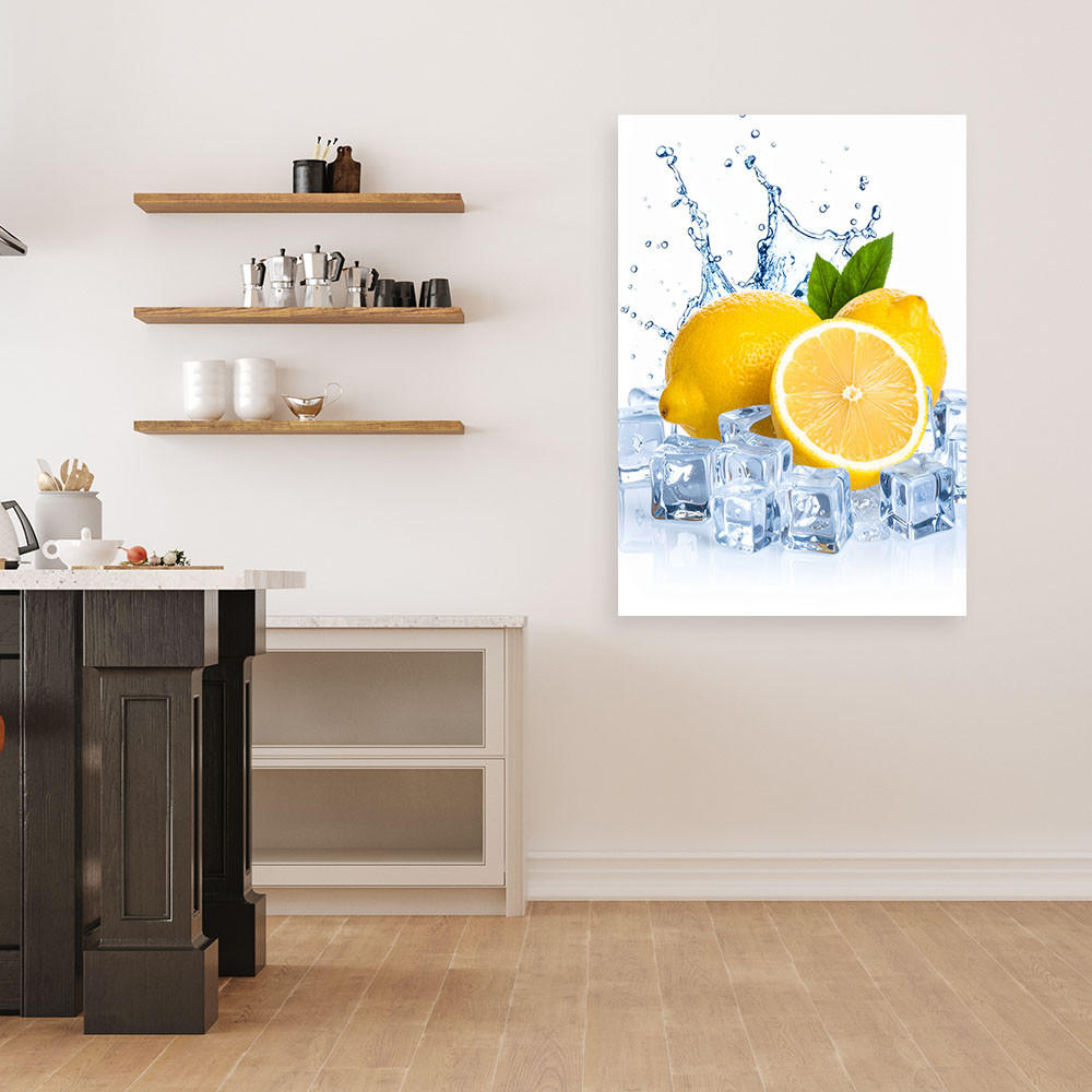 LEINWANDBILD Zitronen Früchte in Eis 60x90cm - Gelb, Textil (60/90cm) - Feeby