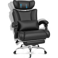 BÜROSTUHL 200kg belastbar mit Fußstütze und verstellbarer Kopfstütze Schwarz - Schwarz, Kunststoff (38/66/82cm)