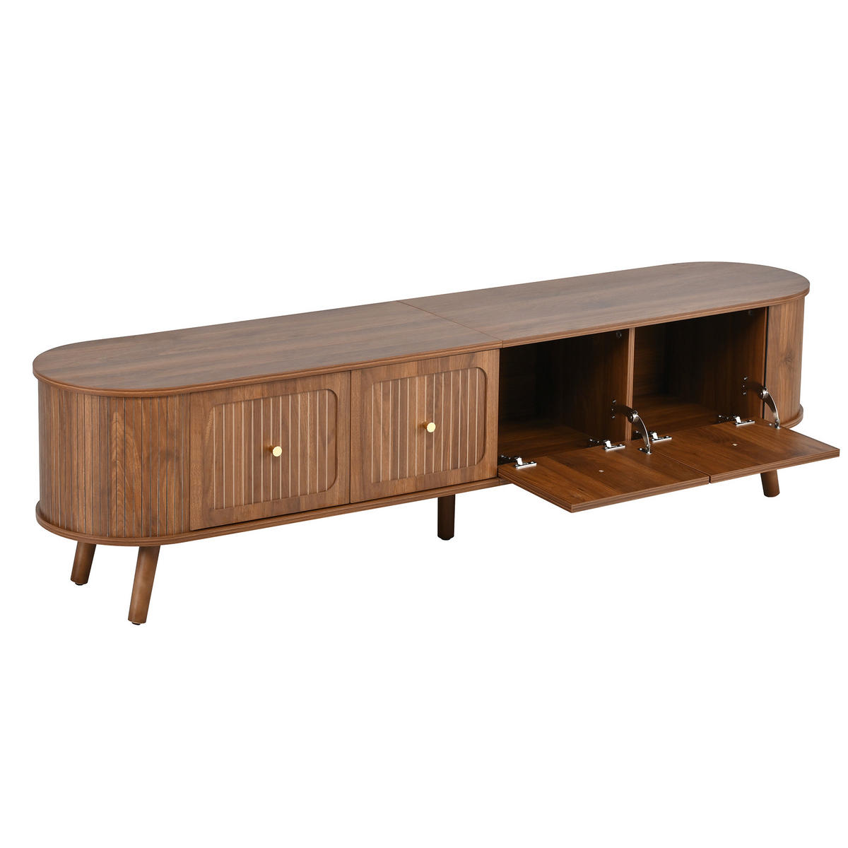 TV-LOWBOARD 180 x 38 x 47 cm, 4 Türen, goldene Griffe, Holzfüße, Walnuss - Walnussfarben, Holzwerkstoff (180/47/38cm)